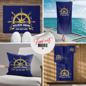 Aangepaste Welkom Aboard Nautical Scheepswiel Blau Bad Handdoek
