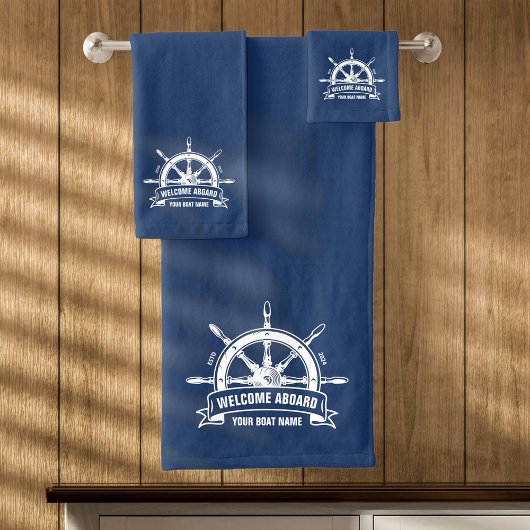Aangepaste Welkom Aboard Nautilus Scheepswiel Blau Bad Handdoek