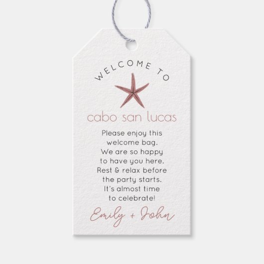 Aangepaste Welkom bij Cabo San Lucas bruiloft Labe Cadeaulabel (Voorkant)