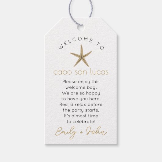 Aangepaste Welkom bij Cabo San Lucas bruiloft Labe Cadeaulabel (Voorkant)
