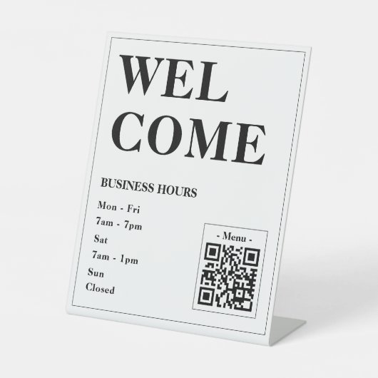 Aangepaste Welkom Openingstijden Met QR-code Reclamebord Met Voetstuk (Voorkant)