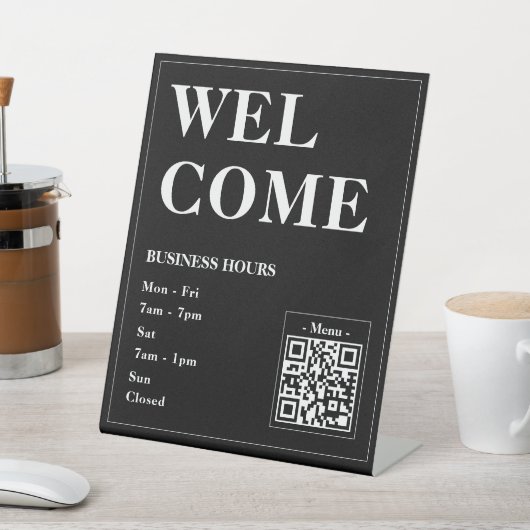 Aangepaste Welkom Openingstijden Met QR-code Reclamebord Met Voetstuk (Insitu)