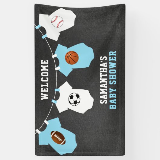 Aangepaste Welkom Sport Thema JONGEN Baby shower Spandoek (Verticaal)
