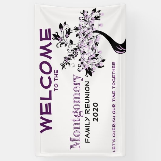 Aangepaste welkomstgezinshereniging Moderne Paarse Spandoek (Verticaal)