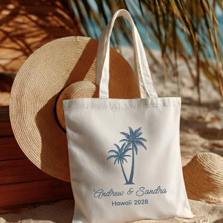 Aangepaste welkomsttas voor bruiloft met palmbomen tote bag