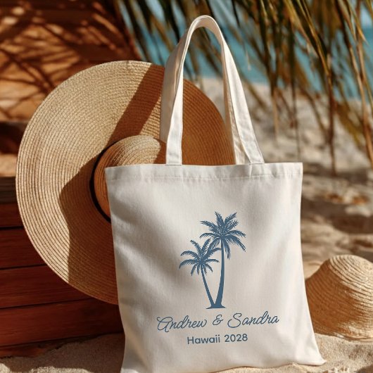 Aangepaste welkomsttas voor bruiloft met palmbomen tote bag