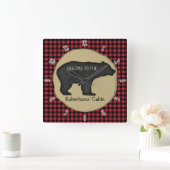 Aangepaste welkomstteken Lumberjack Beer Cabin Vierkante Klok (Huis)