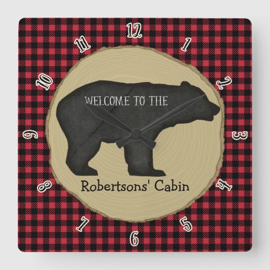 Aangepaste welkomstteken Lumberjack Beer Cabin Vierkante Klok (Voorkant)