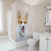 Aangepaste Welsh Corgi Dog Gepersonaliseerd Tekene Douchegordijn (In situ)