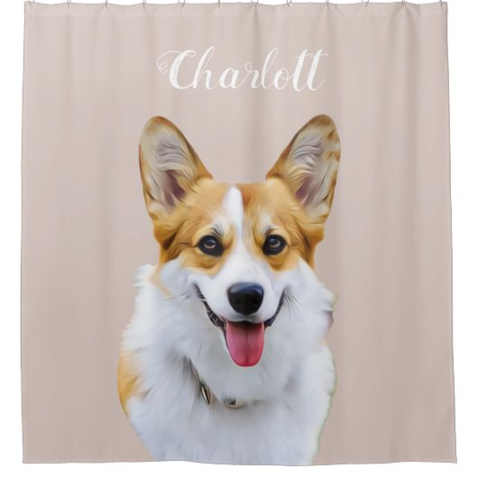 Aangepaste Welsh Corgi Dog Gepersonaliseerd Tekene Douchegordijn (Voorkant)