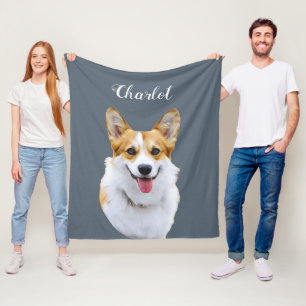 Aangepaste Welsh Corgi Dog gepersonaliseerde teken Fleece Deken