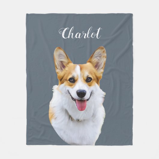 Aangepaste Welsh Corgi Dog gepersonaliseerde teken Fleece Deken (Voorkant)