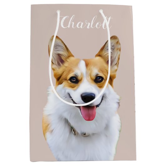 Aangepaste Welsh Corgi Dog gepersonaliseerde teken Medium Cadeauzakje (Voorkant)