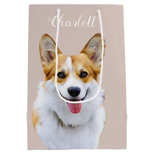 Aangepaste Welsh Corgi Dog gepersonaliseerde teken Medium Cadeauzakje (Achterkant)