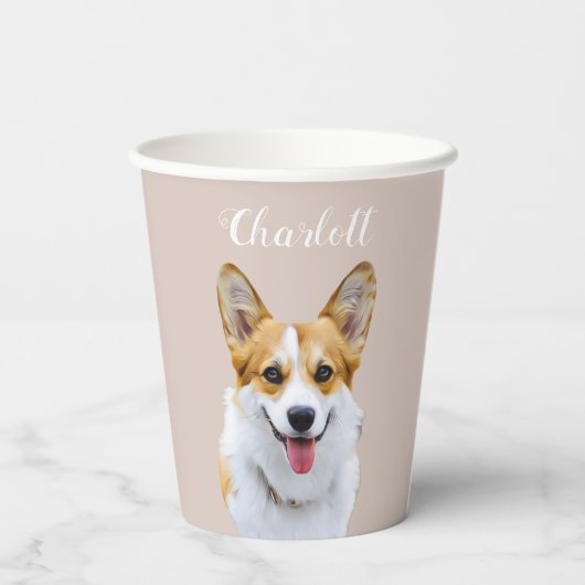 Aangepaste Welsh Corgi Dog gepersonaliseerde teken Papieren Bekers (Achterkant)
