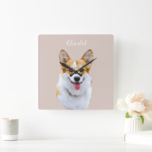 Aangepaste Welsh Corgi Dog gepersonaliseerde teken Vierkante Klok (Huis)