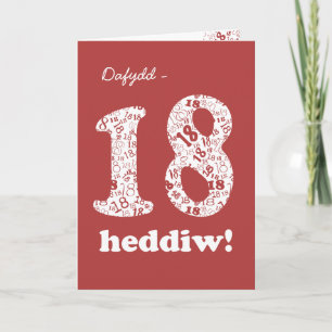 Aangepaste Welsh Red White-nummers 18e verjaardag- Kaart