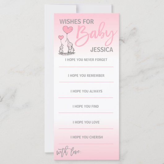 Aangepaste wens voor Baby shower Girl Pink Elephan (Voorkant)