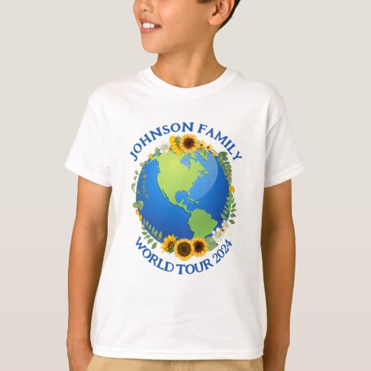 Aangepaste Wereld Reizen Zonnebloemen Aarde Kinder T-shirt (Voorkant)