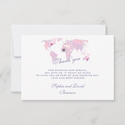 Aangepaste Wereldkaart voor bestemming Bedankkaart (Achterkant)