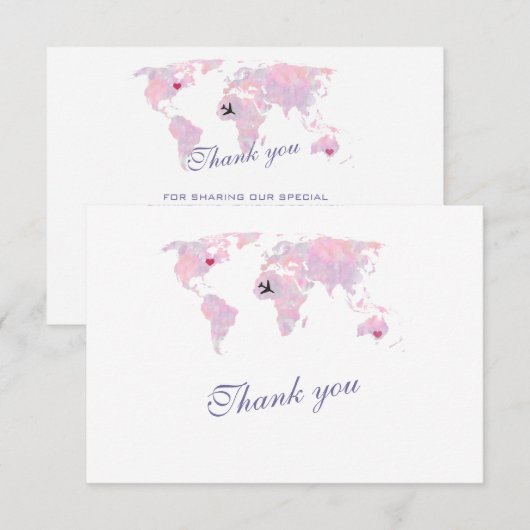 Aangepaste Wereldkaart voor bestemming Bedankkaart (Voorkant / Achterkant)