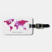 Aangepaste Wereldkaart Waterverf Roze Wit Bagagelabel (Voorkant horizontaal)