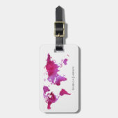 Aangepaste Wereldkaart Waterverf Roze Wit Bagagelabel (Voorkant verticaal)
