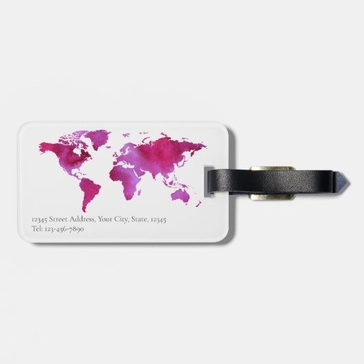 Aangepaste Wereldkaart Waterverf Roze Wit Bagagelabel (Achterkant horizontaal)