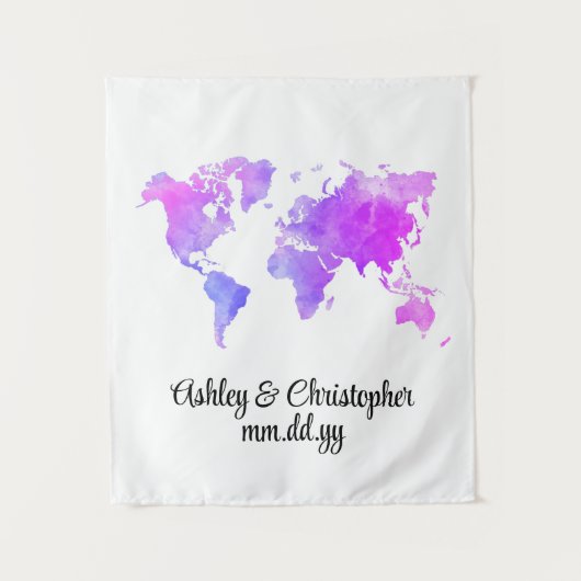 Aangepaste Wereldkaart Wedding Photo Booth Welkom  Wandkleed (Voorkant)