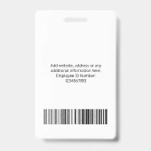 Aangepaste werknemer BedrijfsLogo Foto-ID Badge (Achterkant)