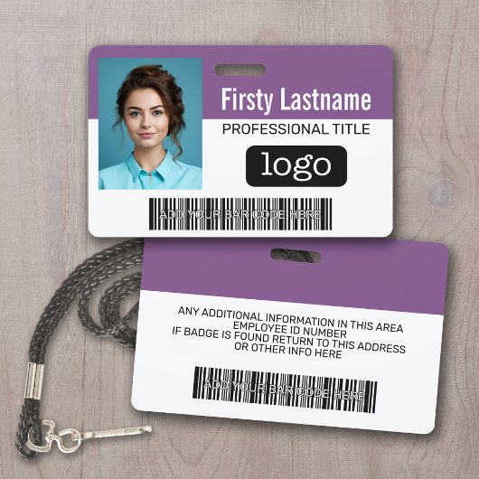 Aangepaste Werknemer - Foto, Bar Code, Logo, Naam Badge
