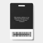 Aangepaste werknemer - Foto, BarCode, Grote Logo,  Badge (Achterkant)