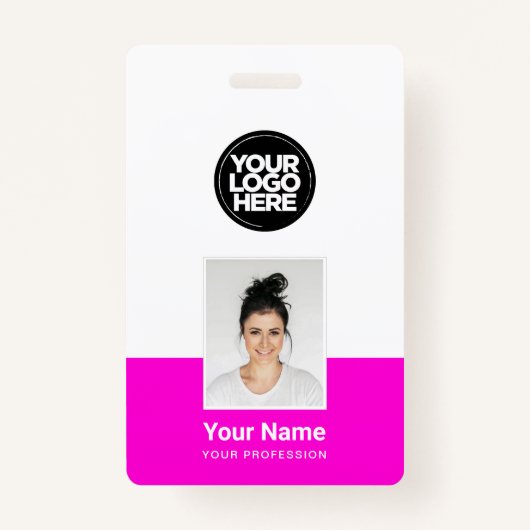 Aangepaste werknemer - Foto, BarCode, Grote Logo,  Badge (Voorkant)