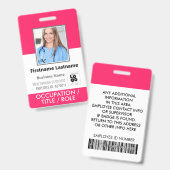 Aangepaste werknemer Foto, Barcode, Logo Hot Pink Badge (Voor- en achterkant)