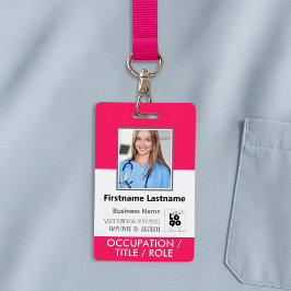 Aangepaste werknemer Foto, Barcode, Logo Hot Pink  Badge