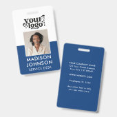 Aangepaste werknemer foto bedrijf Logo Blauwe naam Badge (Voor- en achterkant)