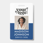 Aangepaste werknemer foto bedrijf Logo Blauwe naam Badge (Voorzijde)