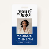 Aangepaste werknemer foto bedrijf Logo Blauwe naam Badge (Voorkant)