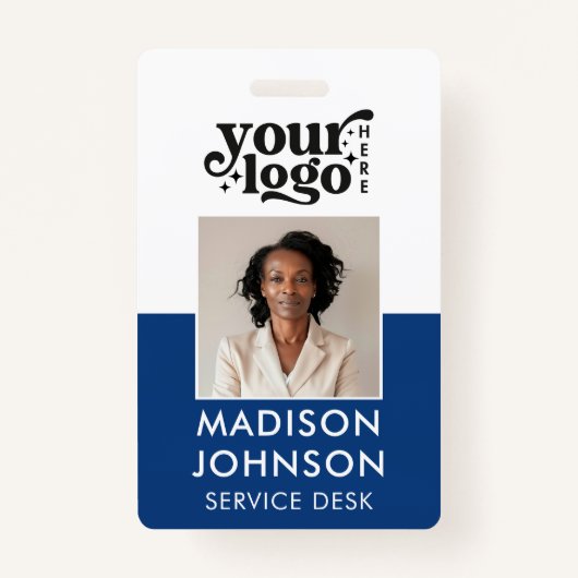 Aangepaste werknemer foto bedrijf Logo Blauwe naam Badge (Voorkant)
