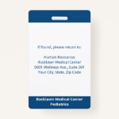 Aangepaste werknemer Foto Blue White Medical ID Badge (Achterkant)