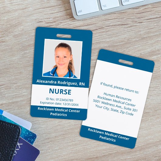 Aangepaste werknemer Foto Blue White Medical ID Badge