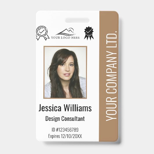 Aangepaste werknemer Foto-certificering Bruin ID Badge (Front)