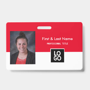 Aangepaste Werknemer Foto ID Rood Minimaal Eenvoud Badge