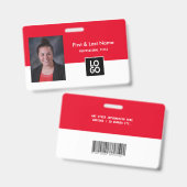 Aangepaste Werknemer Foto ID Rood Minimaal Eenvoud Badge (Voor- en achterkant)
