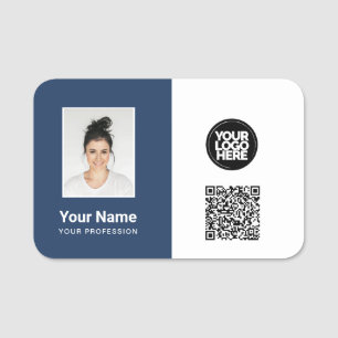 Aangepaste werknemer Foto, Logo, beroep, QR-code Naamplaatje
