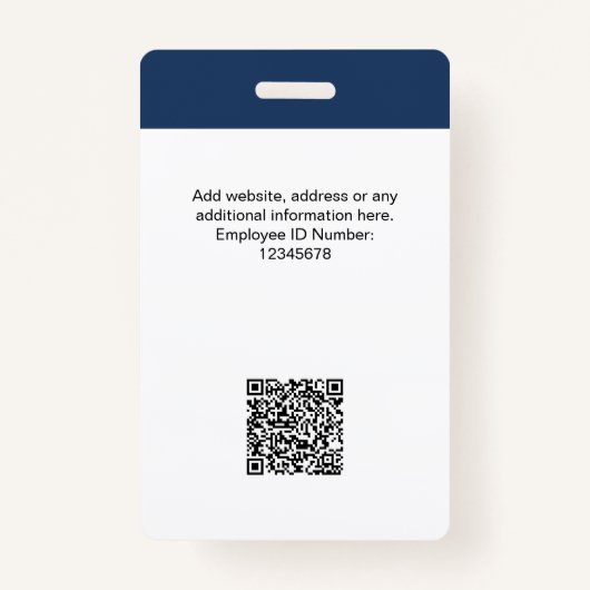 Aangepaste werknemer Foto, Logo, naam, QR-code Badge (Achterkant)
