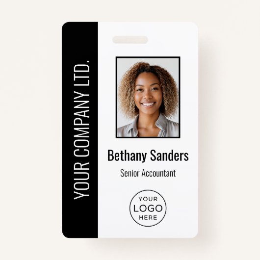 Aangepaste werknemer Foto, Logo, naam zwart Badge (Voorkant)