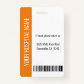 Aangepaste werknemer Foto Oranje White Medical ID Badge (Achterkant)
