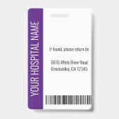 Aangepaste werknemer Foto Paars White Medical ID Badge (Back)