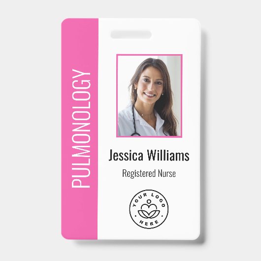 Aangepaste werknemer Foto roze Witte Medische ID Badge (Front)